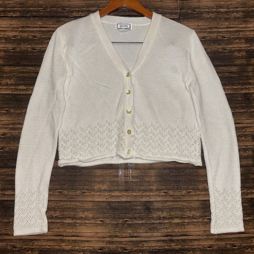 Vintage 1991 Joule Cardigan Knit Sweater White Size L Made In USA